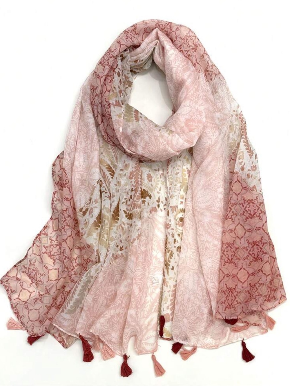 Baby Pink Floral & Tassel Lightweight Scarf - Women Accessories